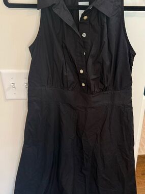 Ann Taylor Black Sleeveless Collared Midi Dress